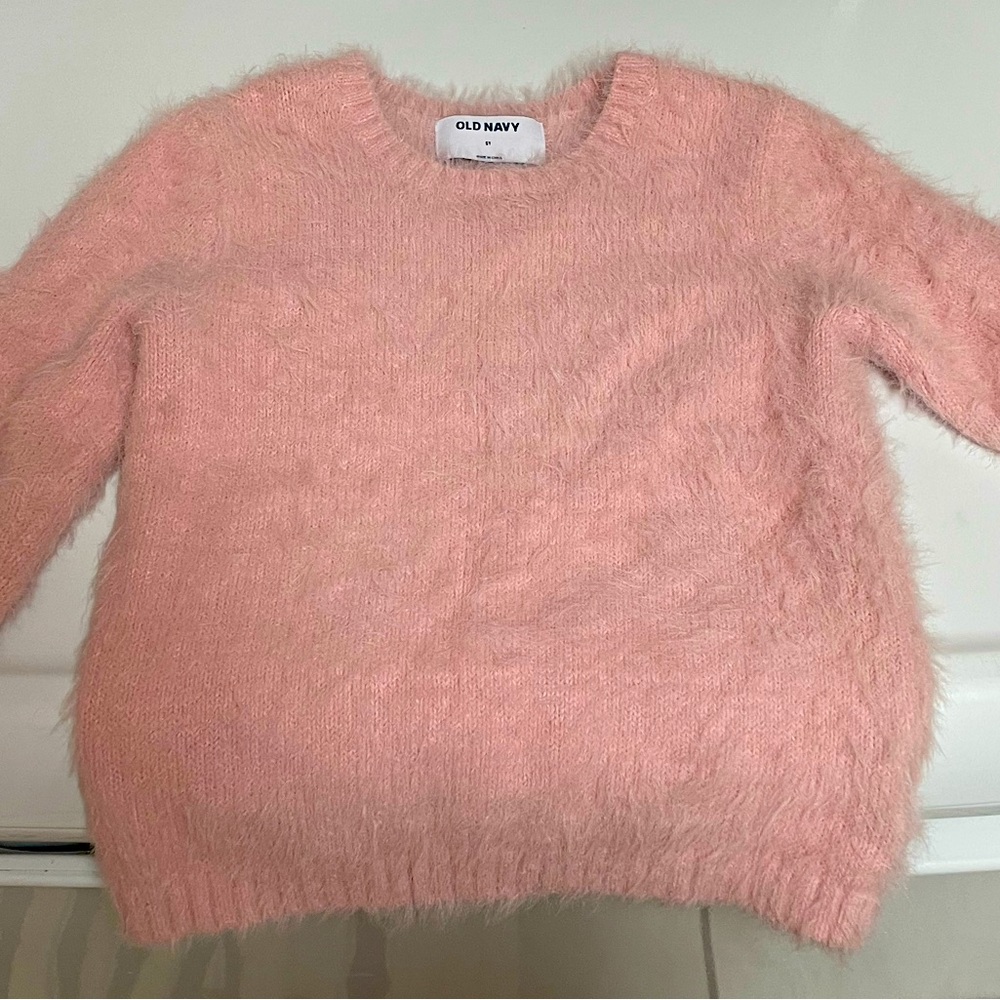 Old Navy pink fuzzy sweater, girls size 5T